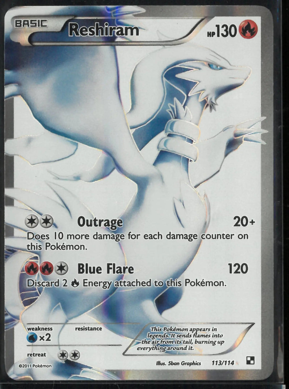 2011 Pokemon Black and White Ultra Rare Full Art Reshiram 113/114