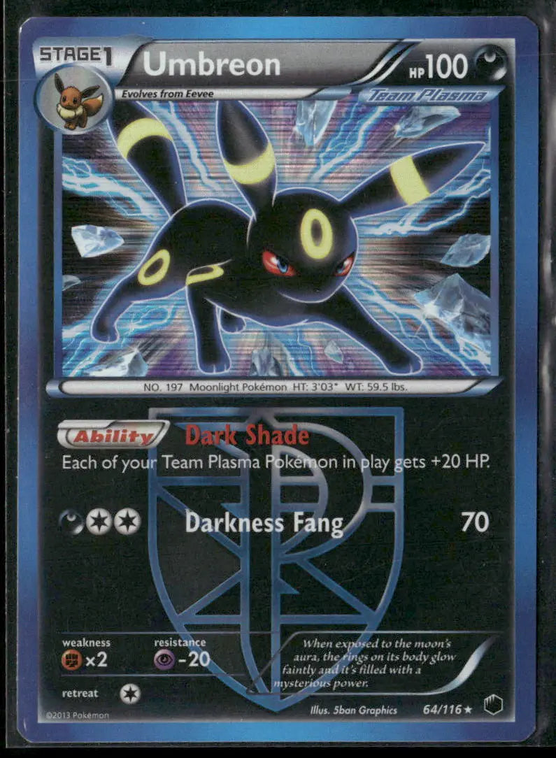 2013 Pokemon Plasma Freeze Holofoil Umbreon 64/116 LP