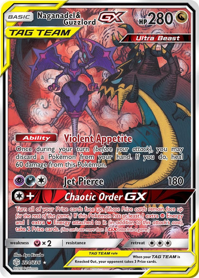 Naganadel & Guzzlord GX (Alternate Full Art) - 224/236 - (SM - Cosmic Eclipse)
