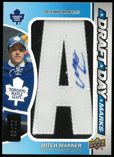 2015-16 UD SP Game Used Mitch Marner Draft Day Marks "Letter A" RC Auto 1/35