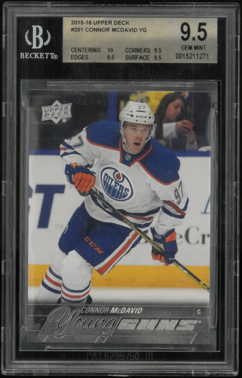 2015-16 Upper Deck Series One Connor McDavid Young Guns RC Rookie BGS 9.5 #201