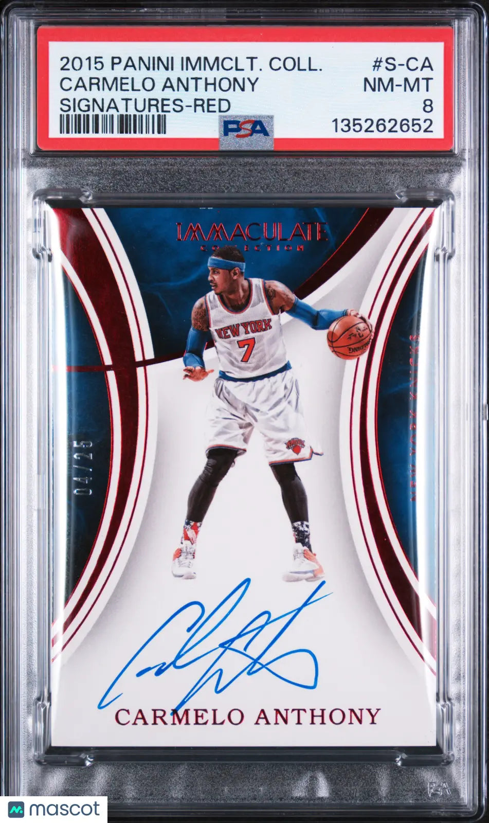 2015 Panini Immaculate Collection Signatures Auto Carmelo Anthony Red /25 PSA 8