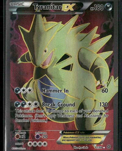 2015 Pokemon Ancient Origins Ultra Rare Full Art Tyranitar EX 91/98 LP