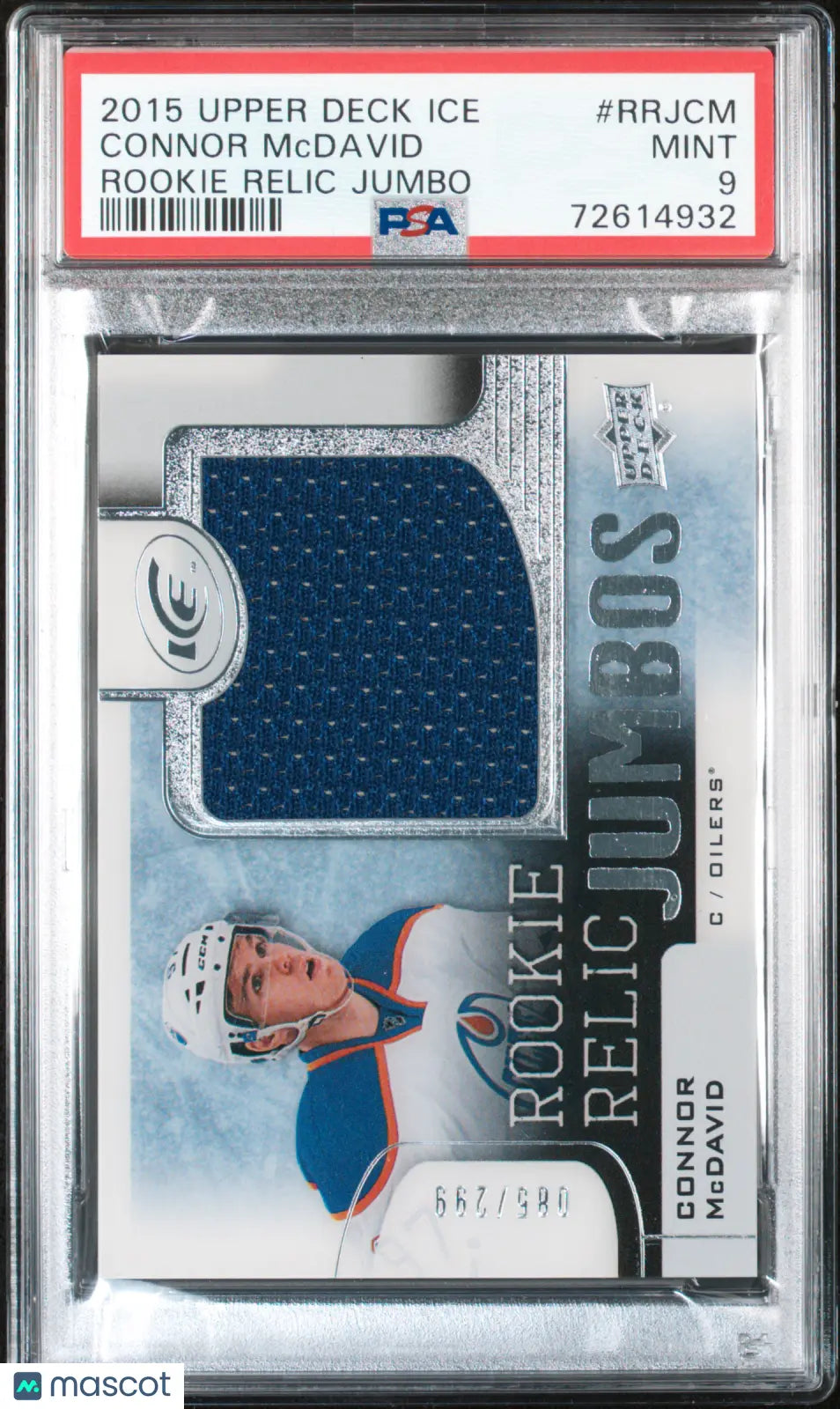 2015 Upper Deck Ice Rookie Relic Jumbo Connor McDavid Patch RC /299 PSA 9