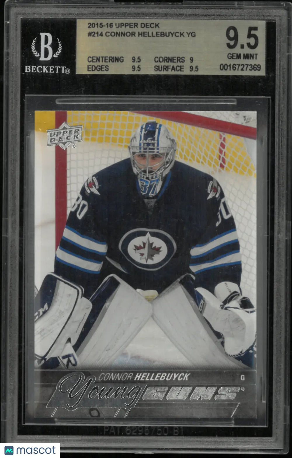 2015 Upper Deck Series 1 Connor Hellebuyck Young Guns RC Rookie BGS 9.5