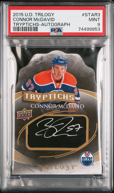 2015 Upper Deck Trilogy Tryptichs Connor McDavid RC Rookie Auto PSA 9 /60