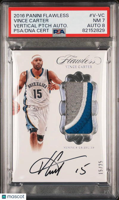 2016 Panini Flawless Basketball Vertical Patch Auto Vince Carter PSA 7 15/25