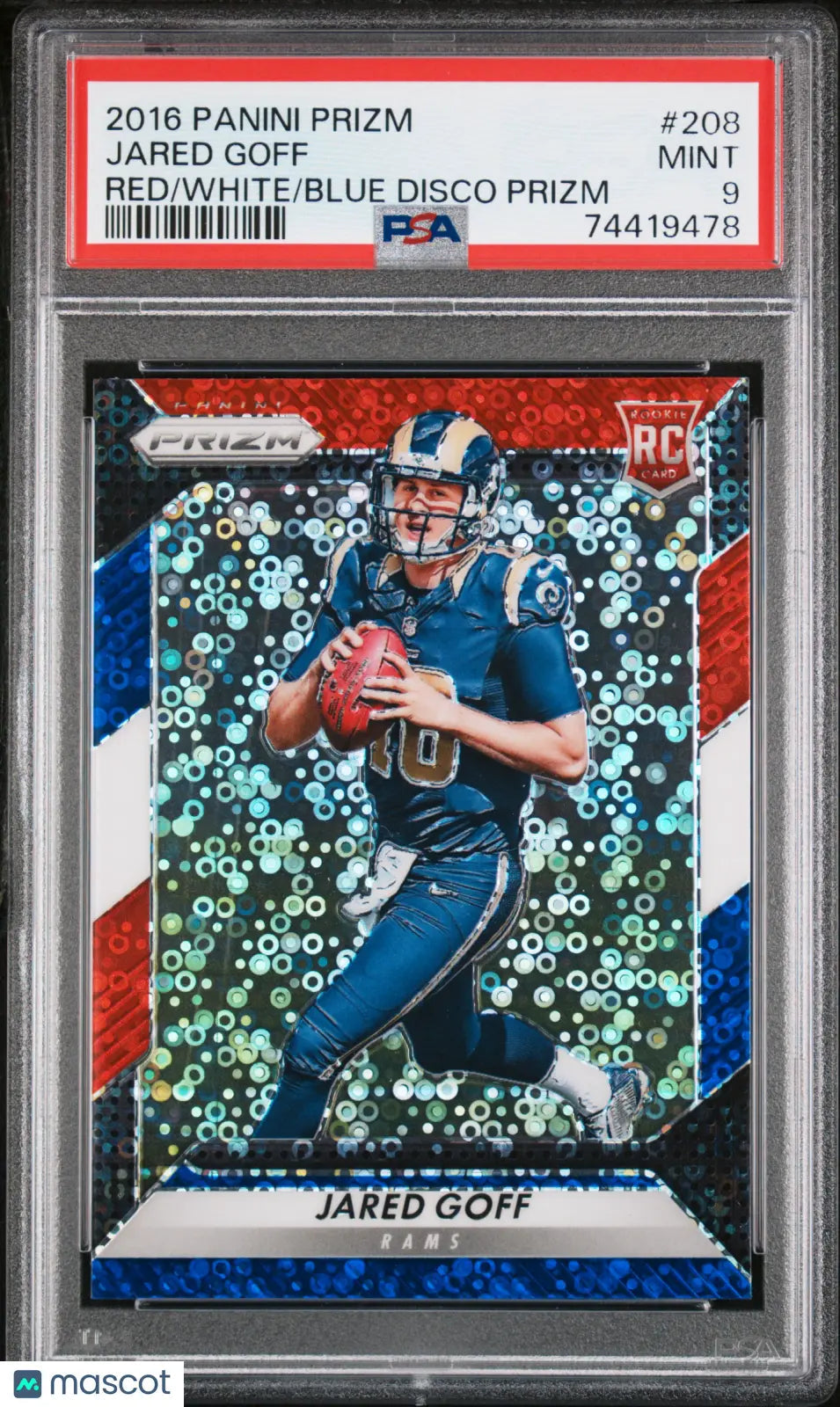 2016 Panini Prizm Jared Goff #208 Red White Blue Disco PSA 9 Rookie RC