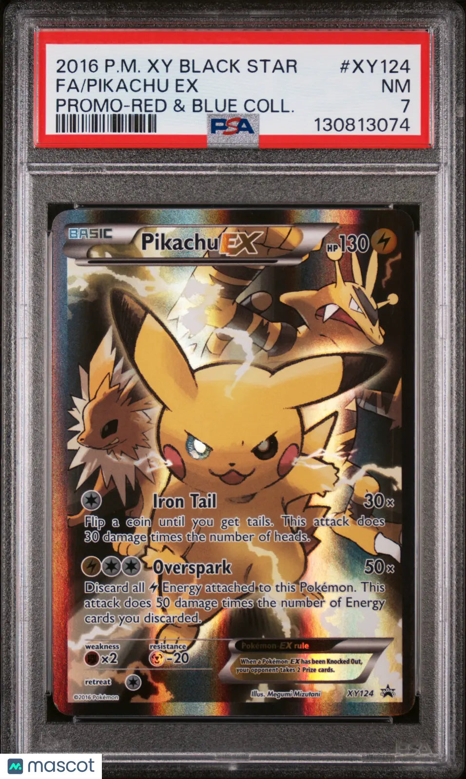 2016 Pokemon XY Black Star Promo Pikachu EX Promo-Red Blue Coll. Fa PSA 7 #XY124