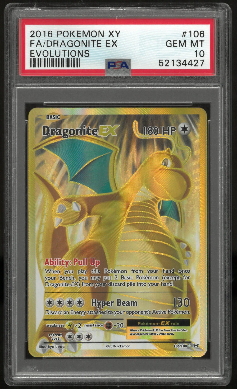 2016 Pokemon XY Evolutions Dragonite EX Full Art PSA 10 106/108