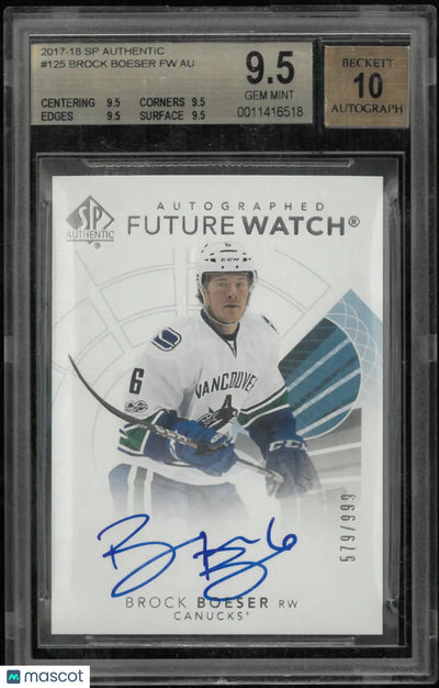 2017-18 UD SP Authentic Future Watch Rookie Auto Brock Boeser BGS 9.5 Auto 10