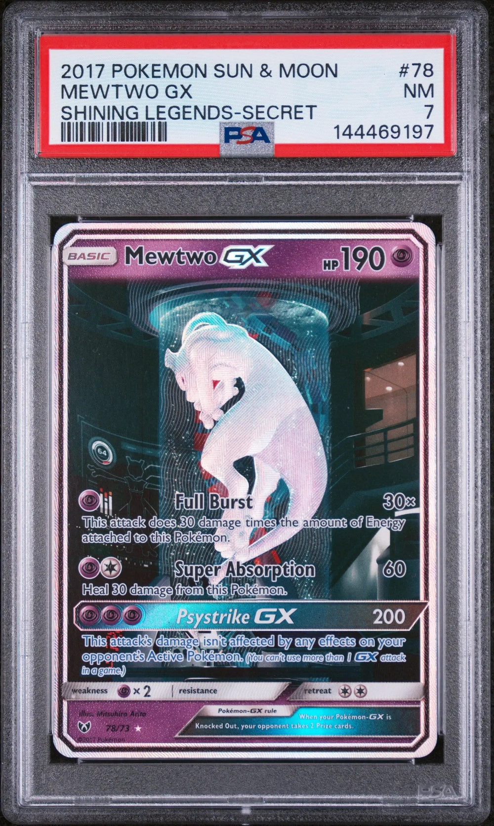 2017 Pokemon Sun Moon Shining Legends Mewtwo GX -Secret PSA 7 78/73