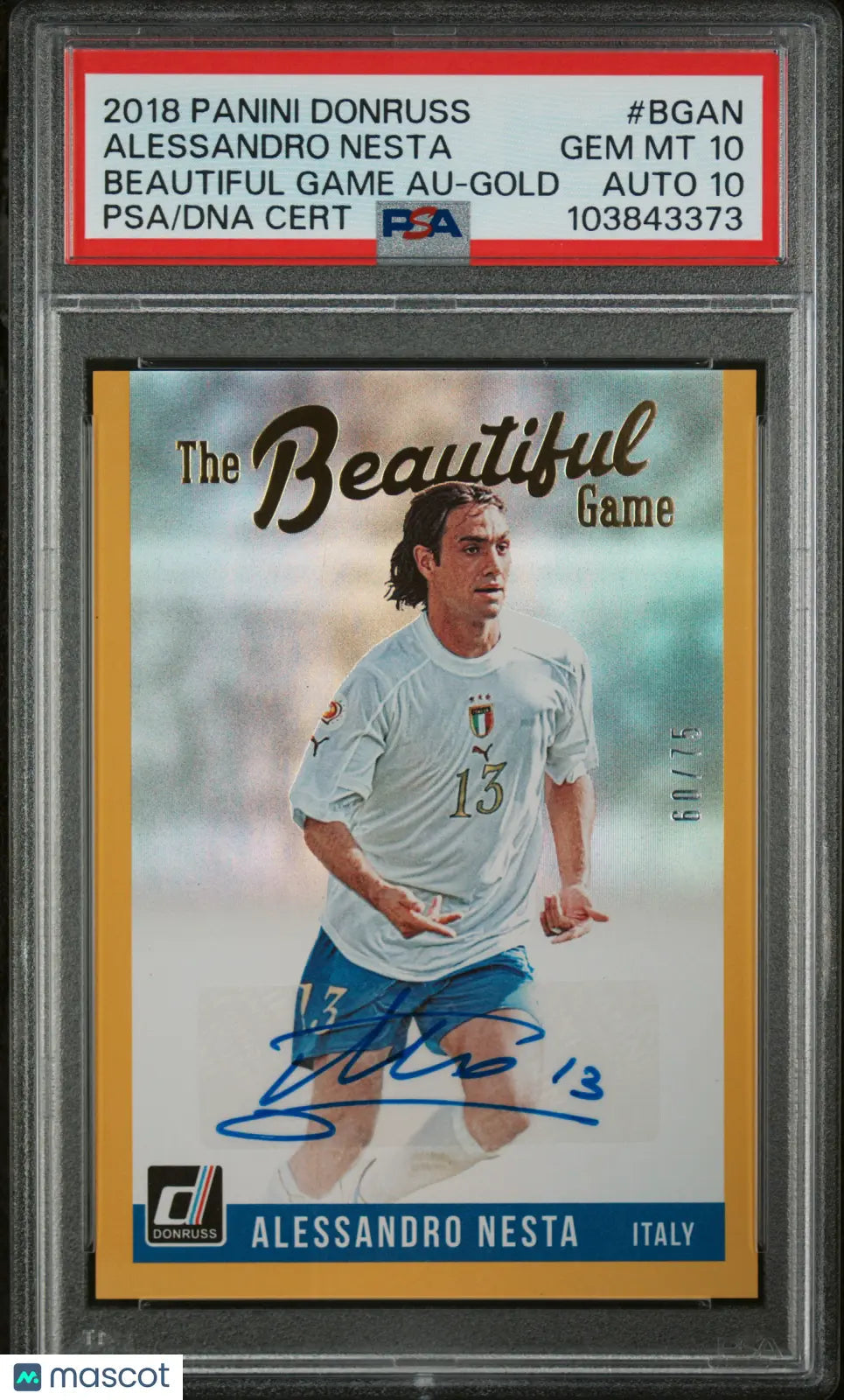 2018 Donruss Beautiful Game Gold Auto Alessandro Nesta /75 PSA 10 Auto 10