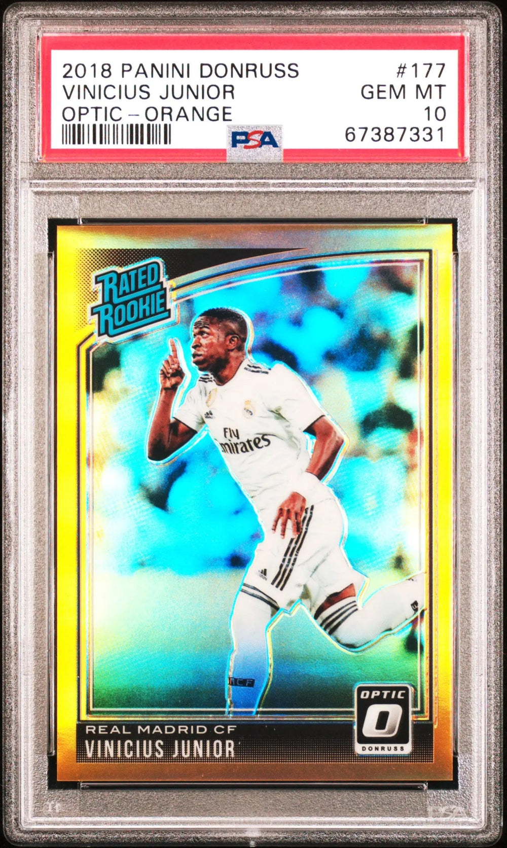 2018 Donruss Optic Soccer Vinicius Junior Rated Rookie RC Orange PSA 10 1/99