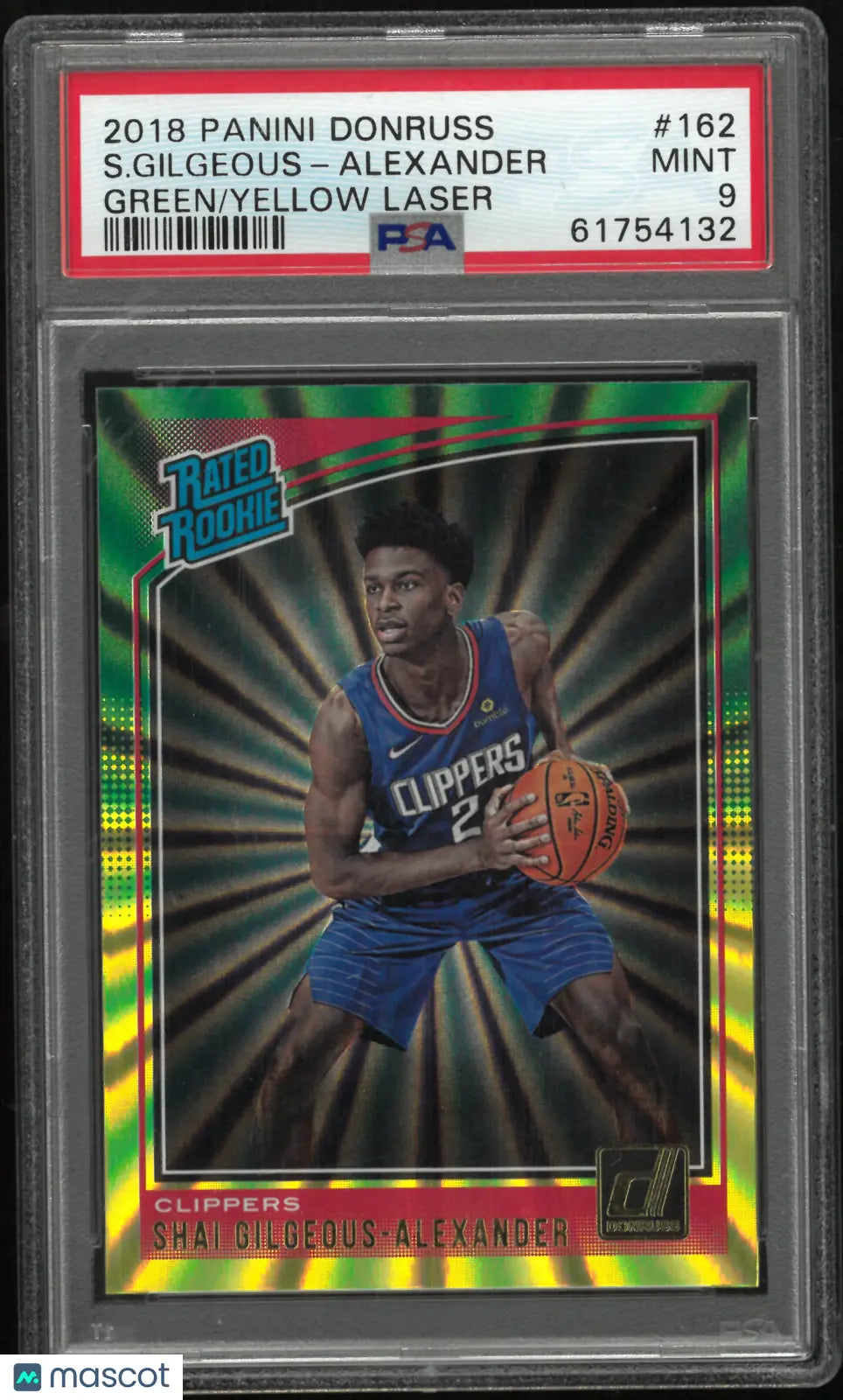 2018 Panini Donruss S. Gilgeous-Alexander 162 Green Yellow Laser Rookie RC PSA 9