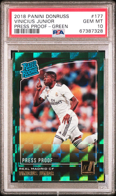 2018 Panini Donruss Vinicius Junior Rated Rookie RC Press Proof Green PSA 10