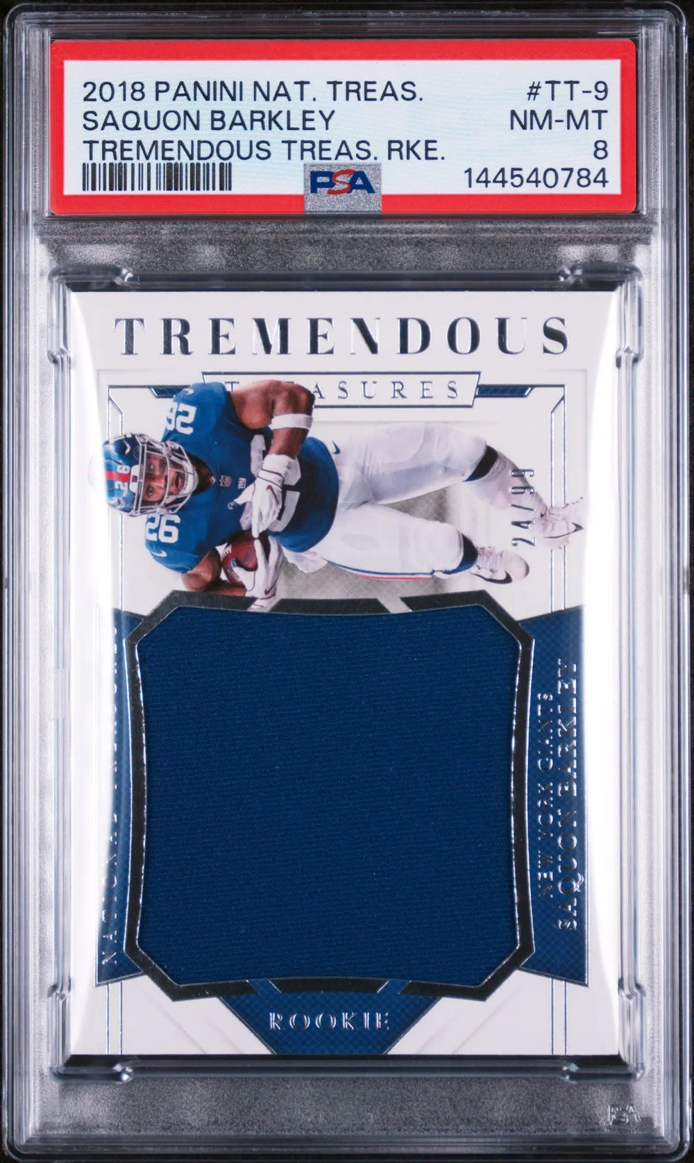 2018 Panini National Treasures Tremendous Treasures RC Saquon Barkley /99 PSA 8