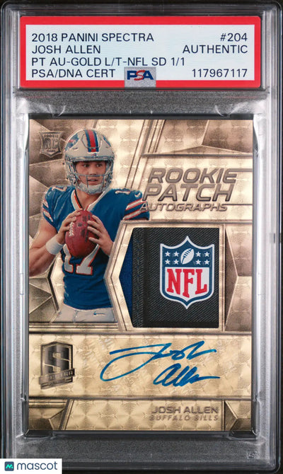2018 Spectra Football Josh Allen RC Patch Auto NFL Shield Gold 1/1 PSA Authentic