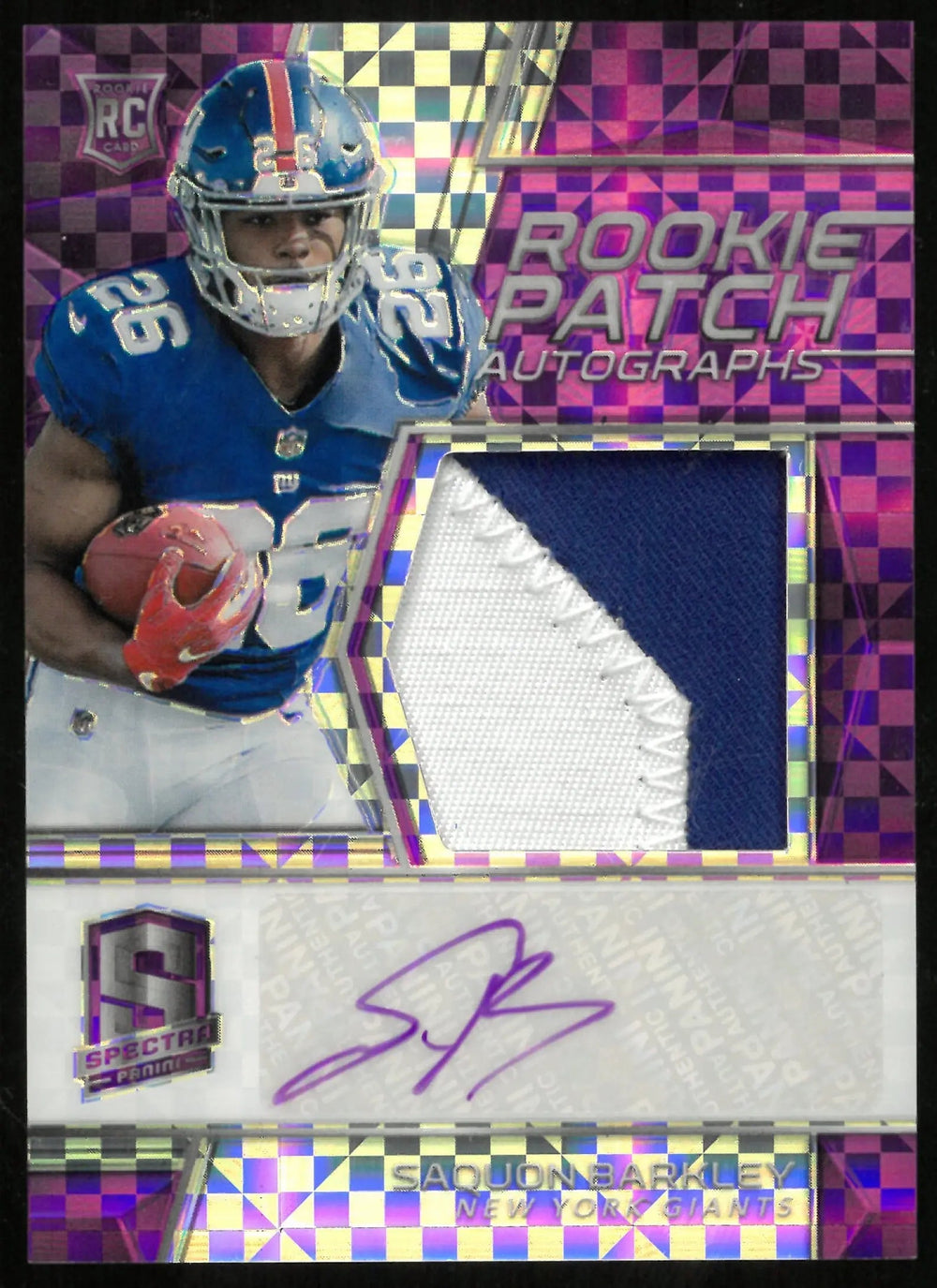 2018 Spectra Football Saquon Barkley RC Rookie Purple Patch Auto /50