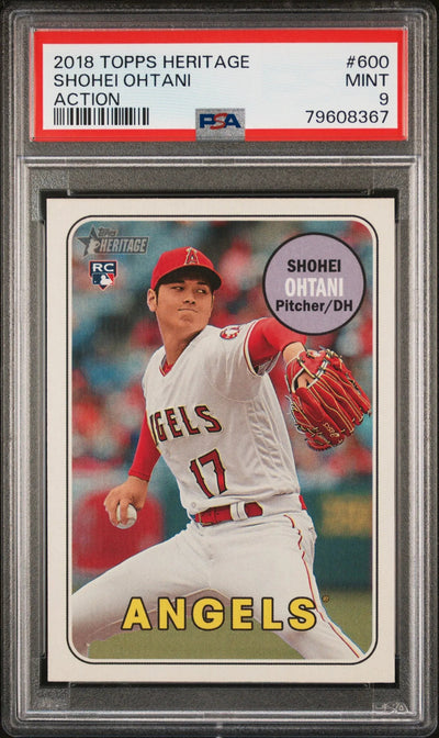 2018 Topps Heritage Baseball Shohei Ohtani RC Rookie #600 Action PSA 9