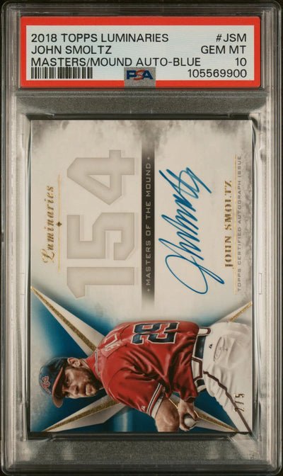 2018 Topps Luminaries Masters Of The Mound 154 Auto John Smoltz Blue PSA 10 /5
