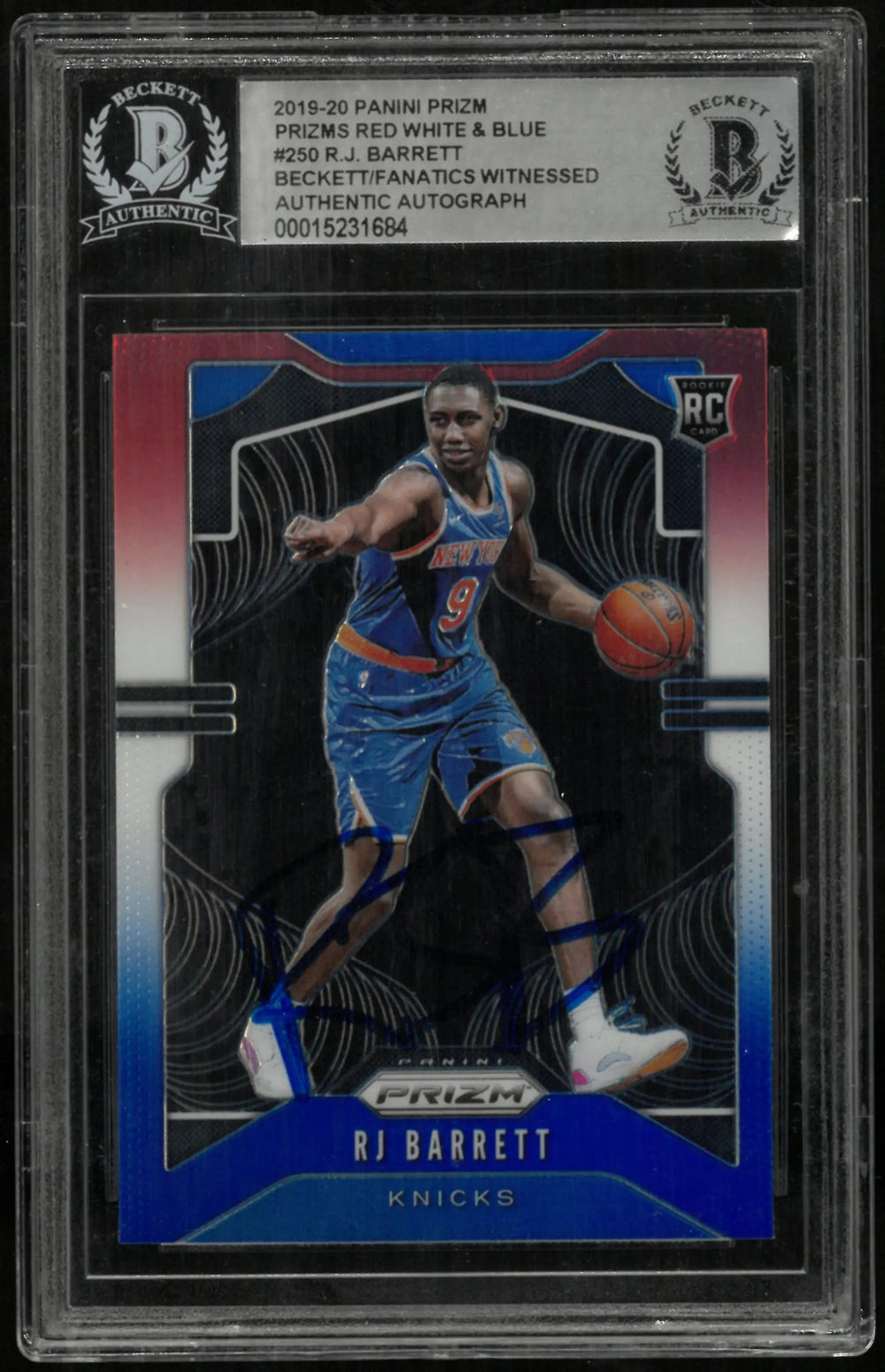 2019-20 Prizm Basketball RJ Barrett RC Red White Blue In Person Auto BGS Authentic