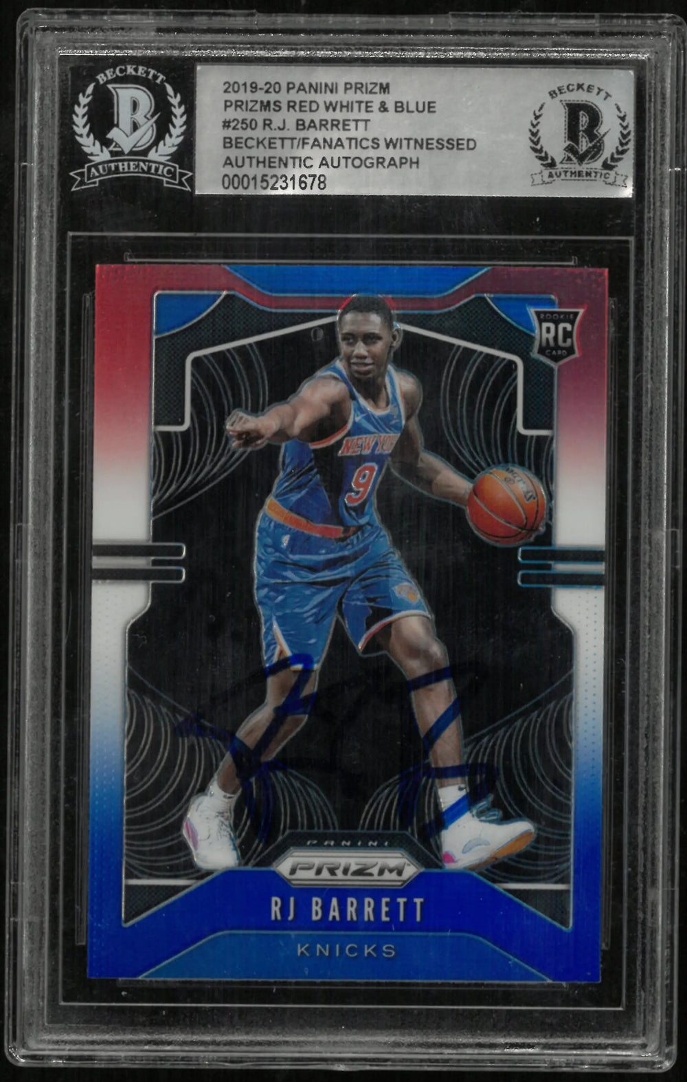 2019-20 Prizm Basketball RJ Barrett RC Red White Blue In Person Auto BGS Authentic