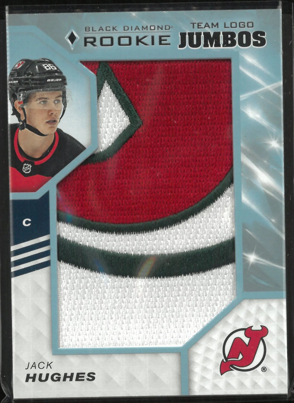 2019-20 Upper Deck Black Diamond Rookie Team Logo Jumbos Jack Hughes RC
