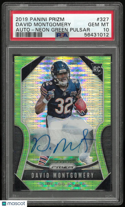 2019 Panini Autograph Rookie David Montgomery Auto Neon Green Pulsar RC PSA 10