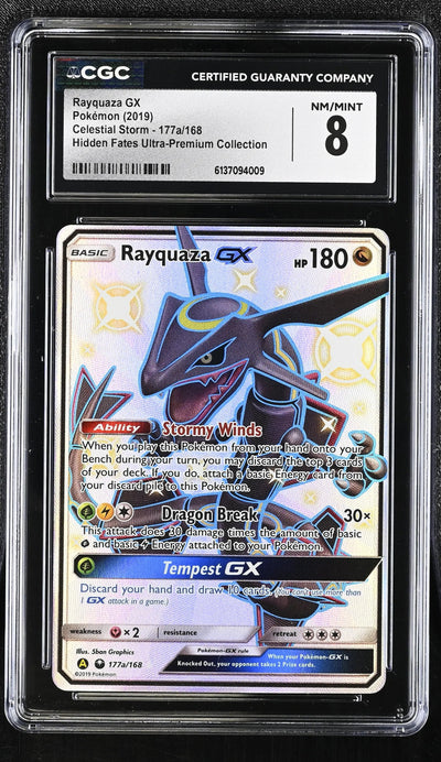 2019 Pokemon Celestial Storm Rayquaza GX Hidden Fates UPC CGC 8 177a/168