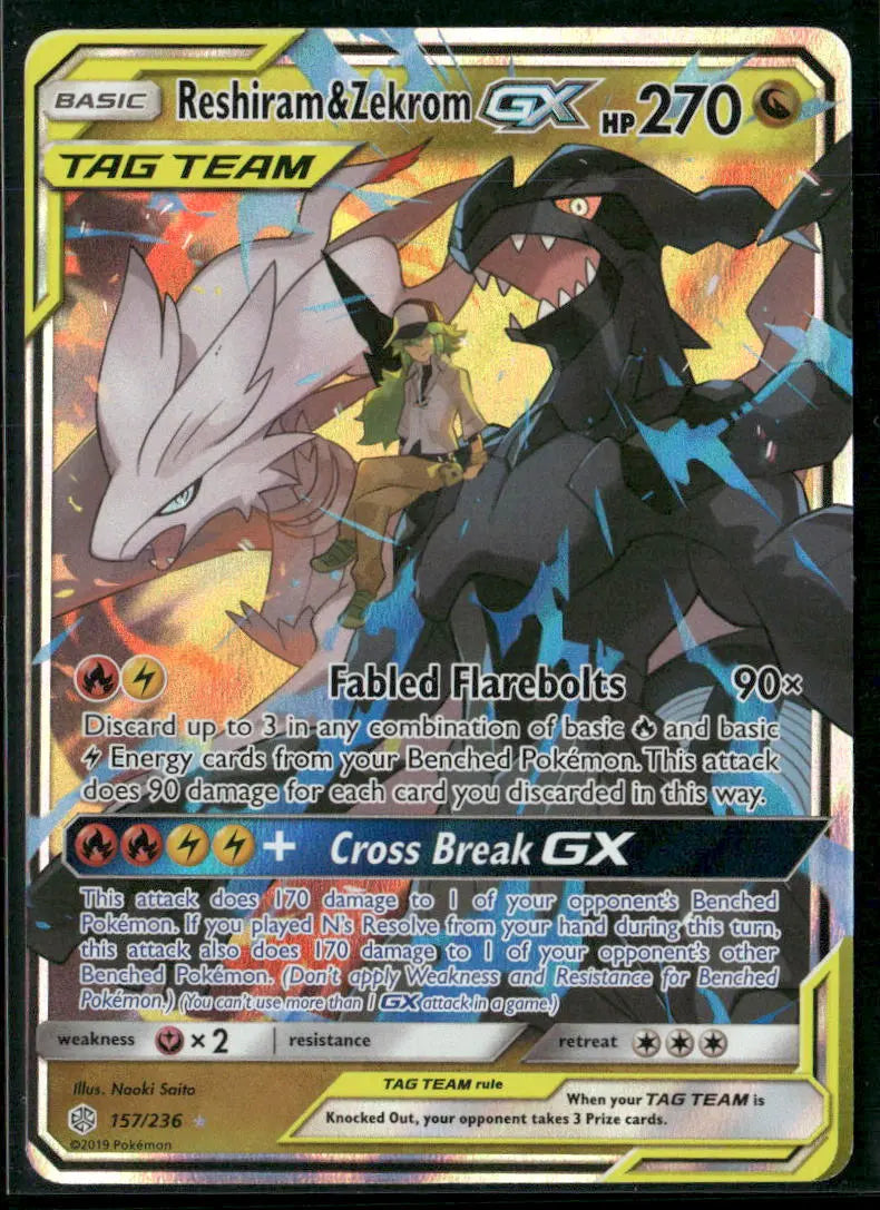2019 Pokemon Cosmic Eclipse Ultra Rare Reshiram & Zekrom GX 157/236