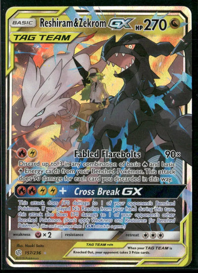 2019 Pokemon Cosmic Eclipse Ultra Rare Reshiram & Zekrom GX 157/236