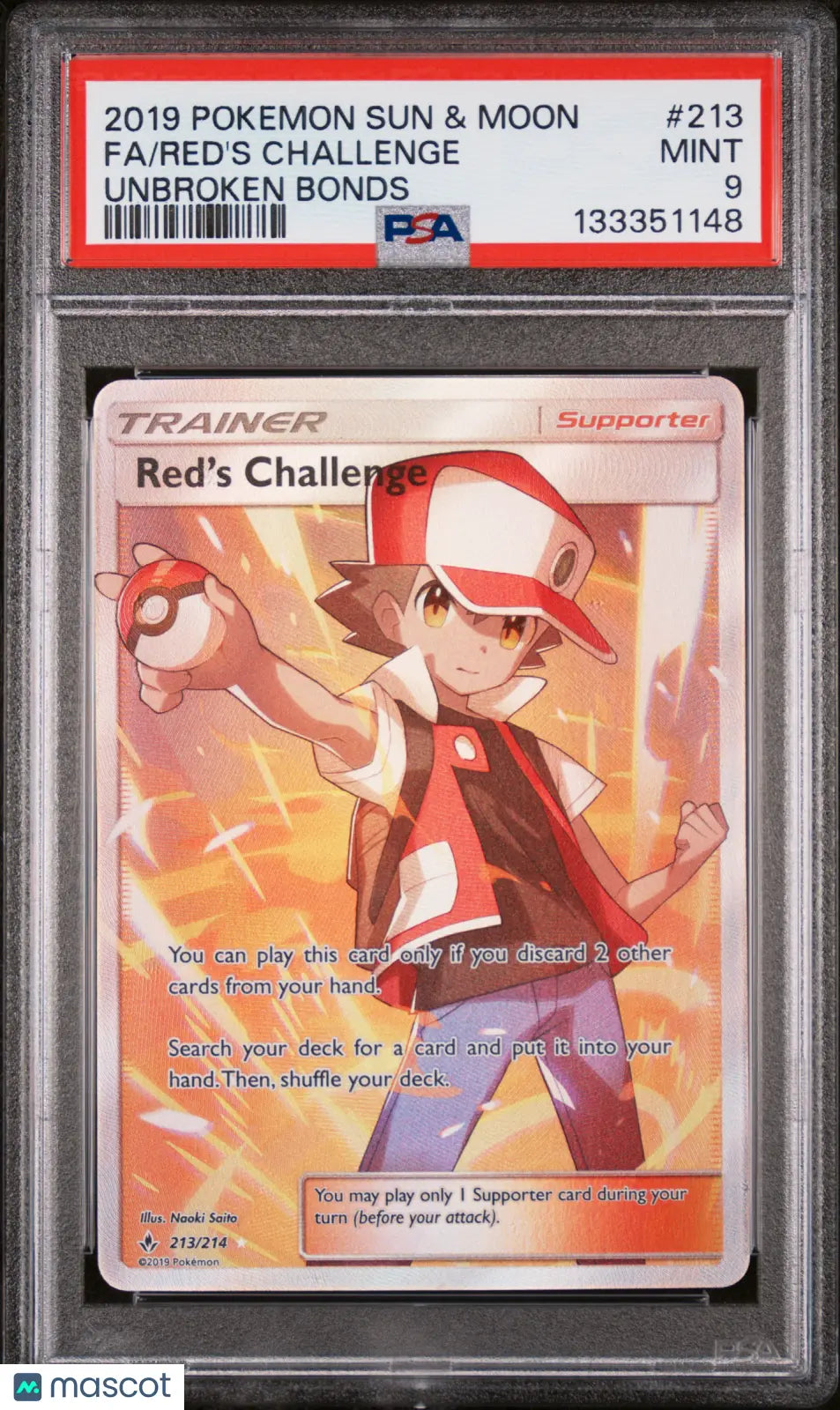 2019 Pokemon Sun Moon Unbroken Bonds Red's Challenge PSA 9 213/214