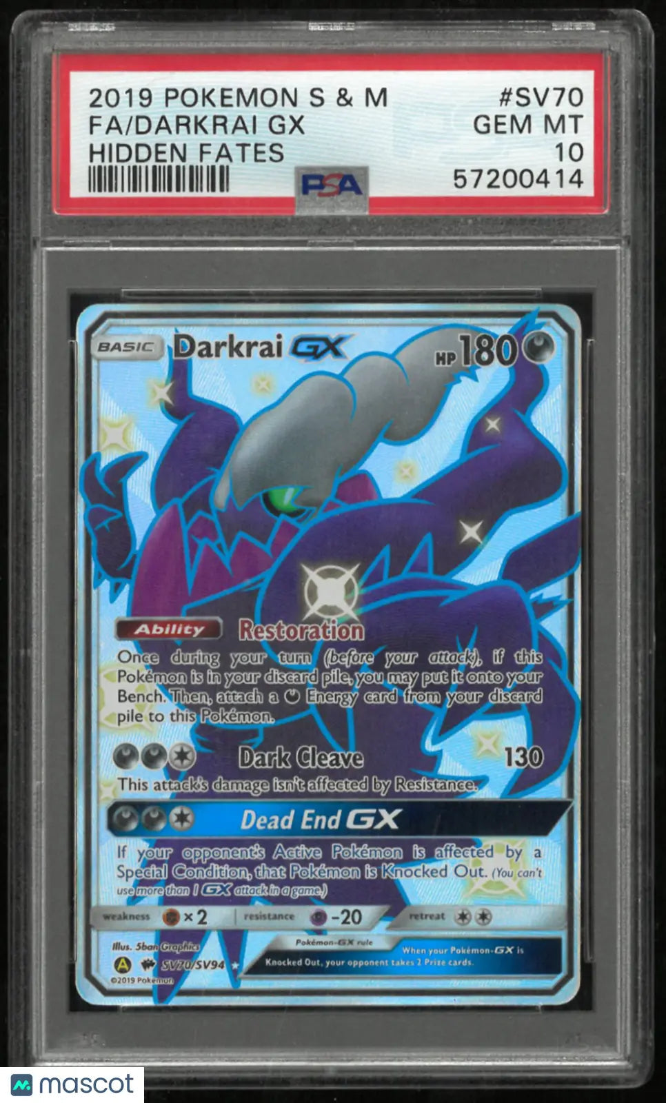 2019 Pokemon Sun & Moon Hidden Fates Darkrai GX Fa Hidden Fates PSA 10 #SV70
