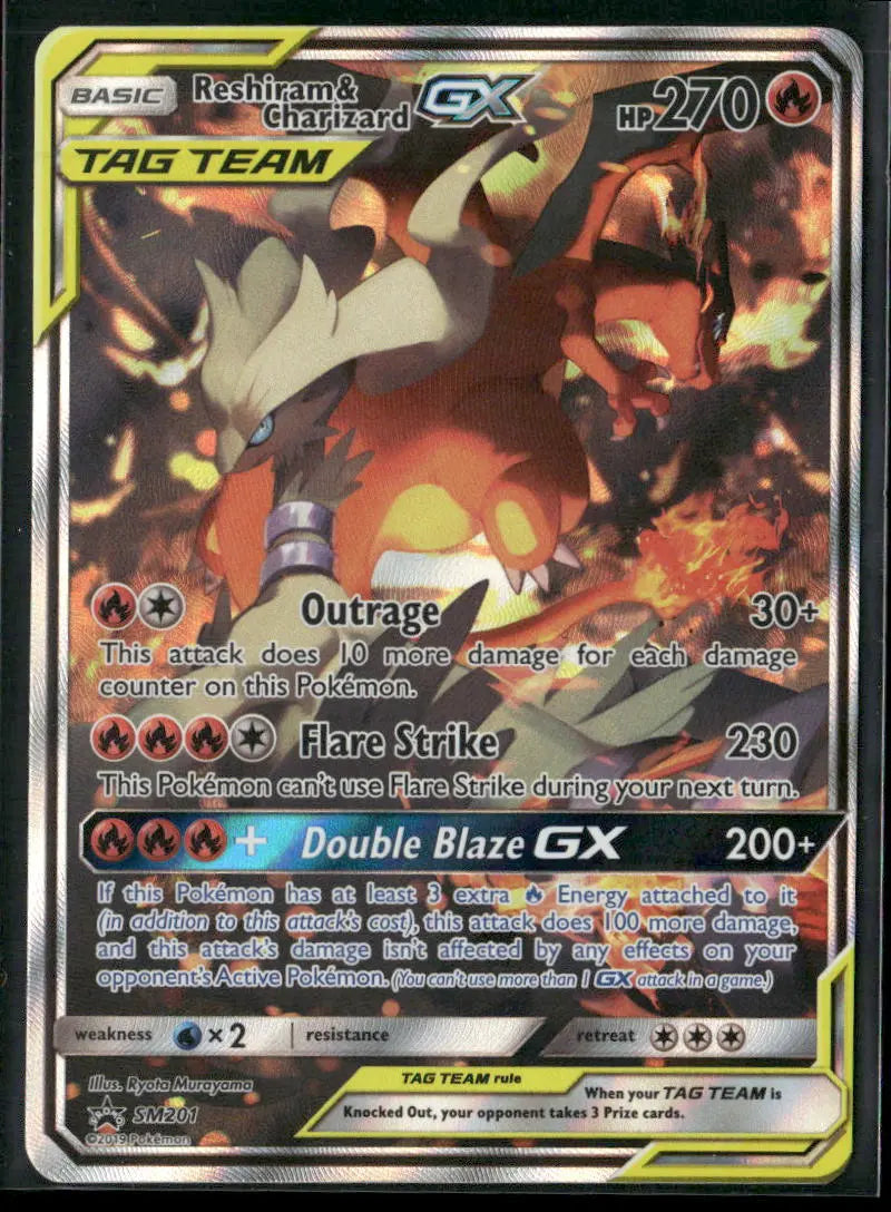 2019 Pokemon Sun & Moon Promo Reshiram & Charizard GX SM201