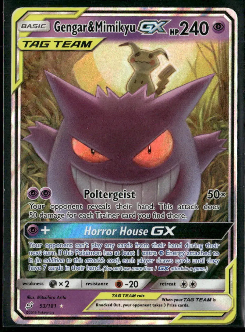 2019 Pokemon Team Up Ultra Rare Gengar & Mimikyu GX 53/181