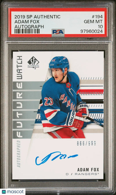 2019 SP Authentic Future Watch Adam Fox Autograph Auto /999 RC Rookie PSA 10