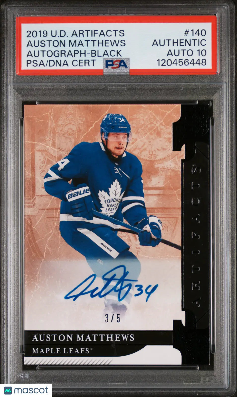 2019 Upper Deck Artifacts Auston Matthews Auto Black /5 PSA Authentic