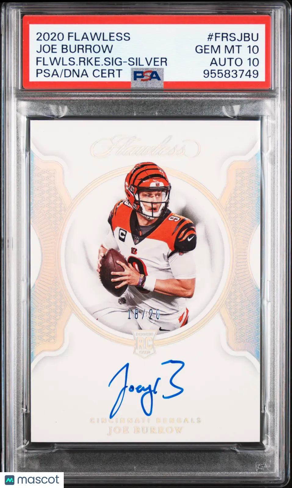 2020 Flawless Football Rookie RC Auto Joe Burrow Silver /20 PSA 10 Auto 10