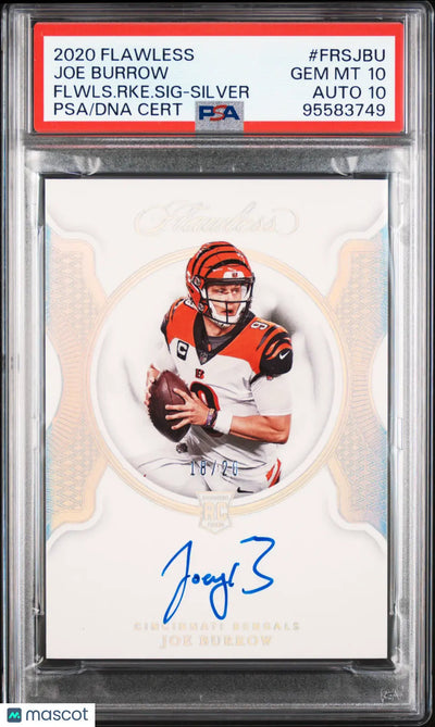 2020 Flawless Football Rookie RC Auto Joe Burrow Silver /20 PSA 10 Auto 10