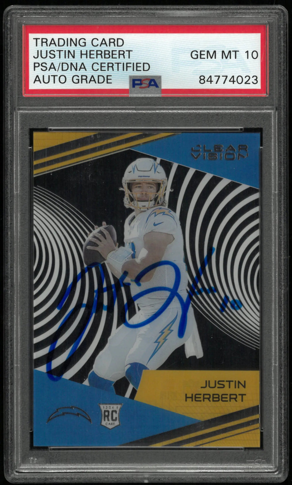 2020 Panini Chronicles Clear Vision Justin Herbert Autograph Auto PSA 10