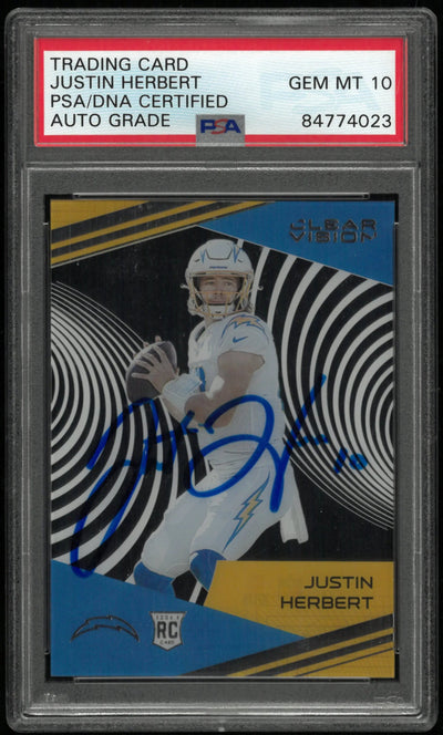 2020 Panini Chronicles Clear Vision Justin Herbert Autograph Auto PSA 10