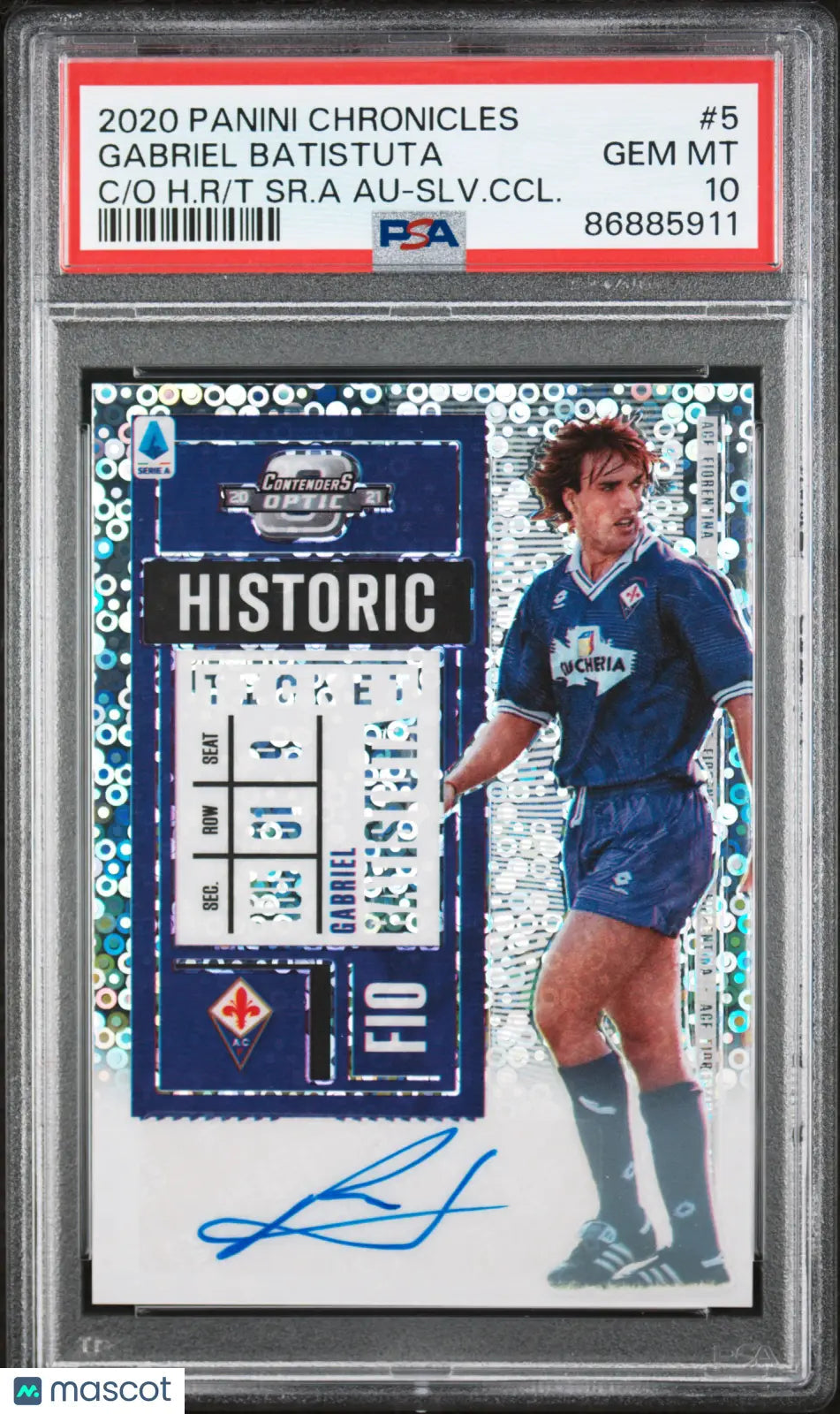 2020 Panini Chronicles Contenders Optic Historic Ticket Auto Gabriel Batistuta /49 PSA 10
