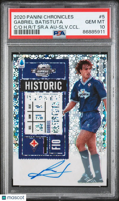 2020 Panini Chronicles Contenders Optic Historic Ticket Auto Gabriel Batistuta /49 PSA 10