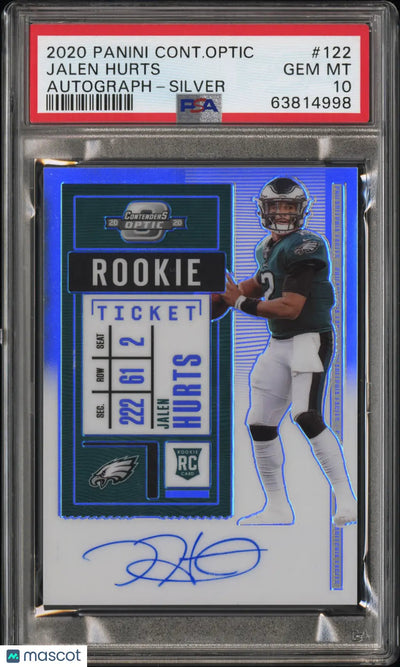 2020 Panini Contenders Optic Jalen Hurts RC Rookie Ticket Auto Silver PSA 10
