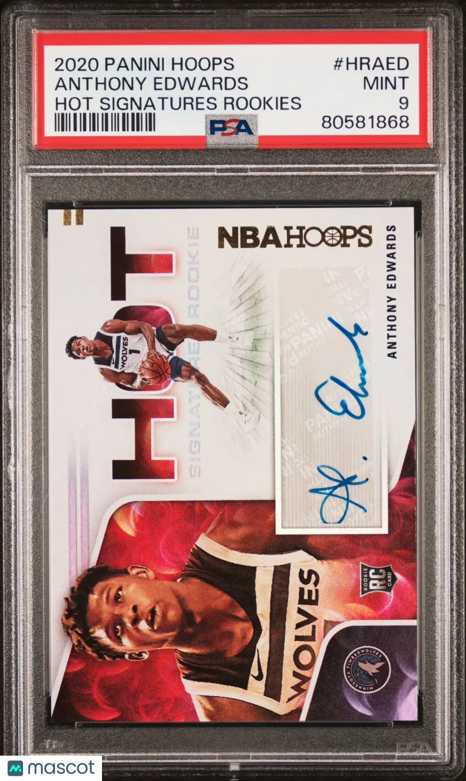 2020 Panini Hoops Hot Signatures Rookie Auto Anthony Edwards #HRAED PSA 9