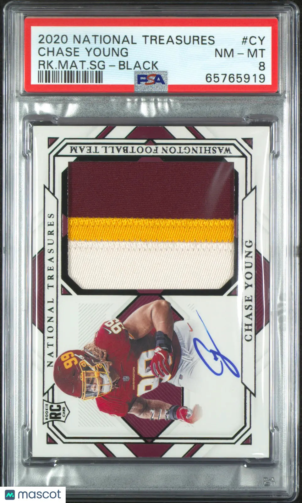 2020 Panini National Treasures Rookie Material Signatures Chase Young Black PSA8 RC /5