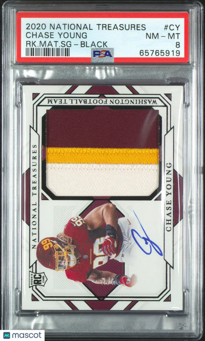 2020 Panini National Treasures Rookie Material Signatures Chase Young Black PSA8 RC /5