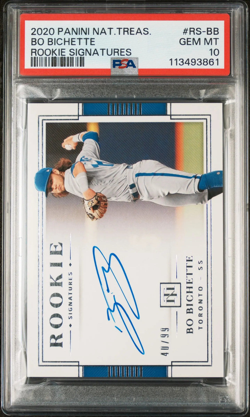 2020 Panini National Treasures Rookie Signatures Auto Bo Bichette /99 PSA 10