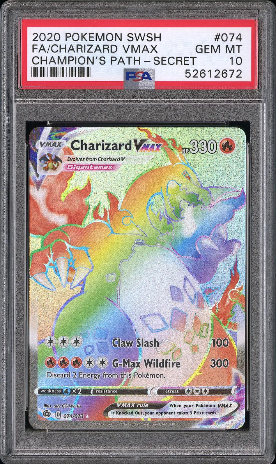 2020 Pokemon SWSH Champion's Path Charizard VMAX -Secret Fa PSA 10 74/73